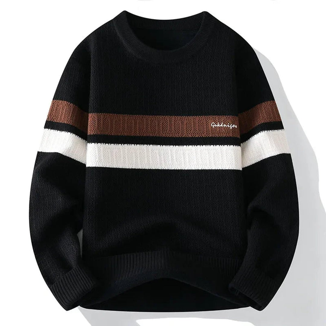 Mens Jumper Heritage Stripe Ribbed Crew Neck Knitted Pullover