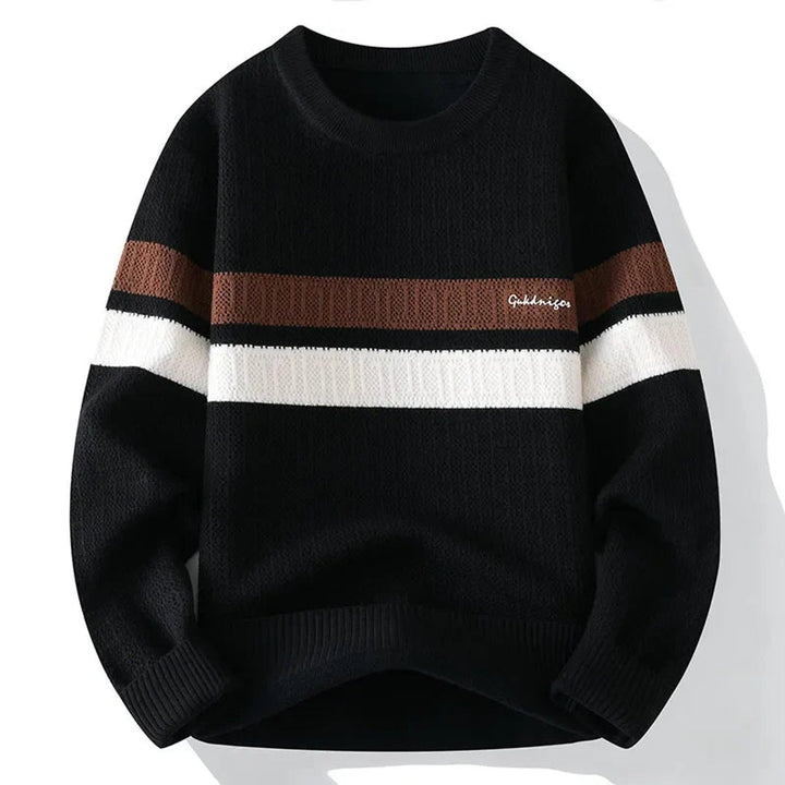 Mens Jumper Heritage Stripe Ribbed Crew Neck Knitted Pullover