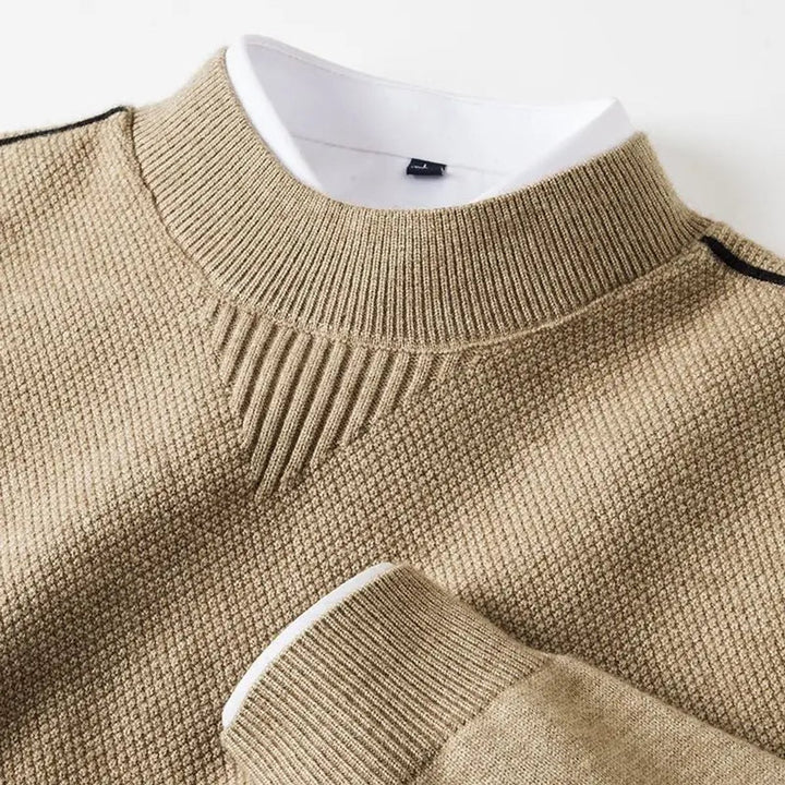 Mens Jumper Jacquard-Knit Mock-Neck Ribbed Pullover