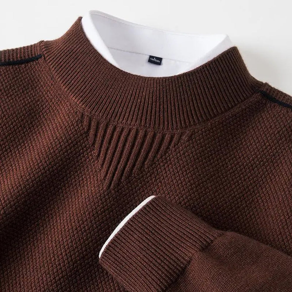 Mens Jumper Jacquard-Knit Mock-Neck Ribbed Pullover