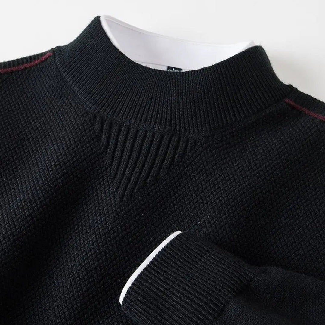 Mens Jumper Jacquard-Knit Mock-Neck Ribbed Pullover