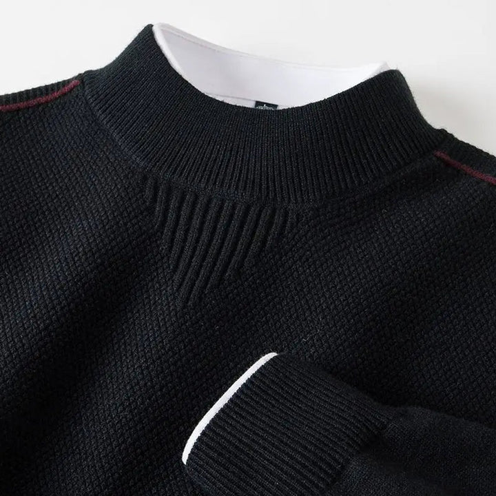Mens Jumper Jacquard-Knit Mock-Neck Ribbed Pullover