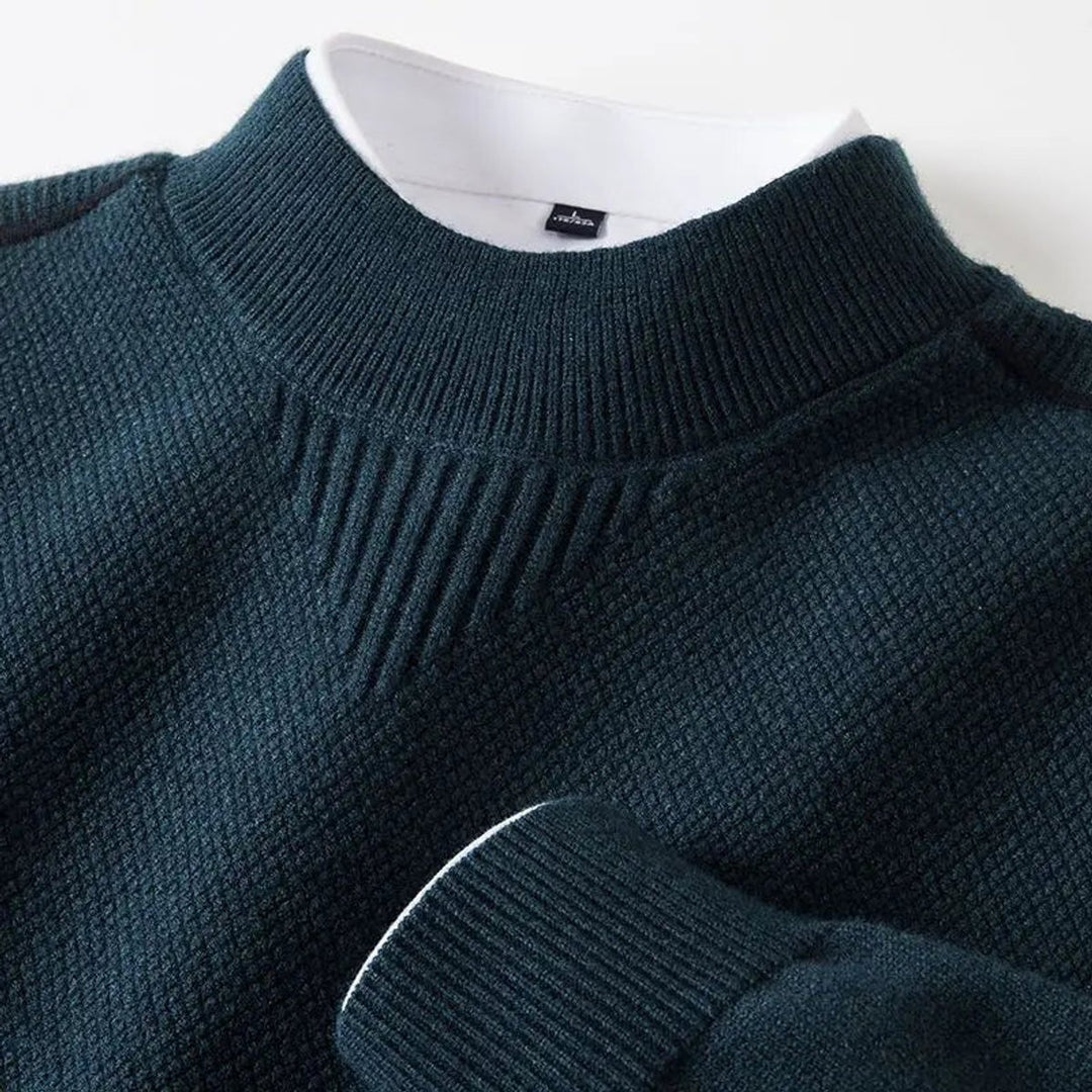 Mens Jumper Jacquard-Knit Mock-Neck Ribbed Pullover