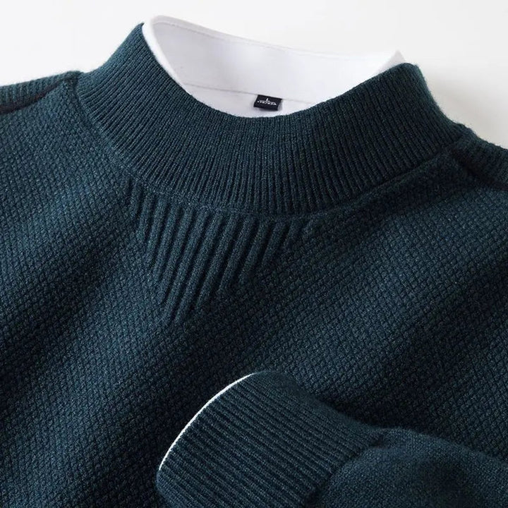 Mens Jumper Jacquard-Knit Mock-Neck Ribbed Pullover