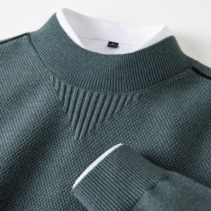 Mens Jumper Jacquard-Knit Mock-Neck Ribbed Pullover