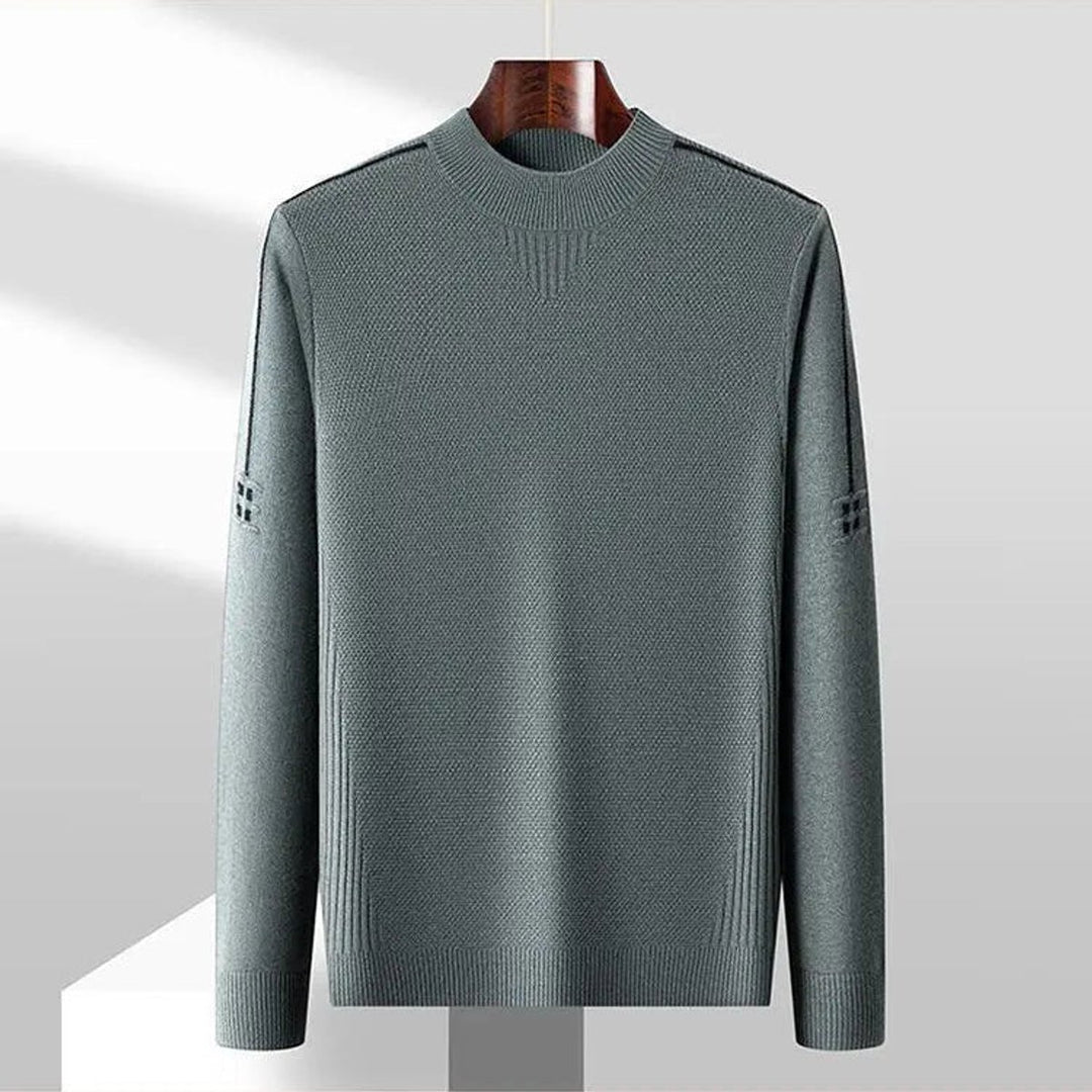 Mens Jumper Jacquard-Knit Mock-Neck Ribbed Pullover
