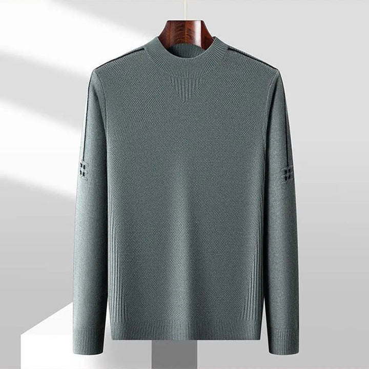 Mens Jumper Jacquard-Knit Mock-Neck Ribbed Pullover