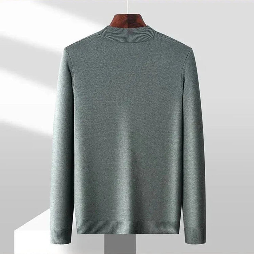 Mens Jumper Jacquard-Knit Mock-Neck Ribbed Pullover