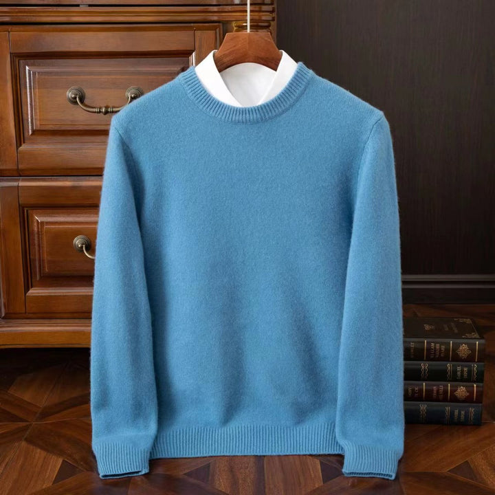 Mens Jumper Merino Wool Crew Neck Ribbed Knit Pullover