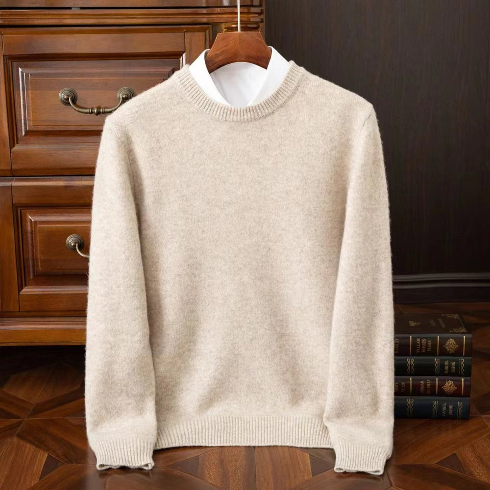 Mens Jumper Merino Wool Crew Neck Ribbed Knit Pullover