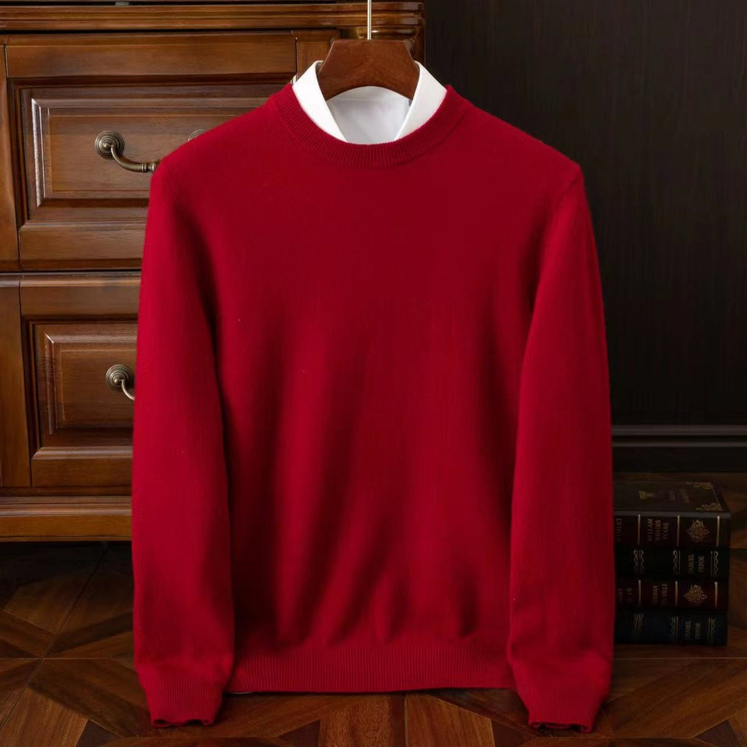 Mens Jumper Merino Wool Crew Neck Ribbed Knit Pullover