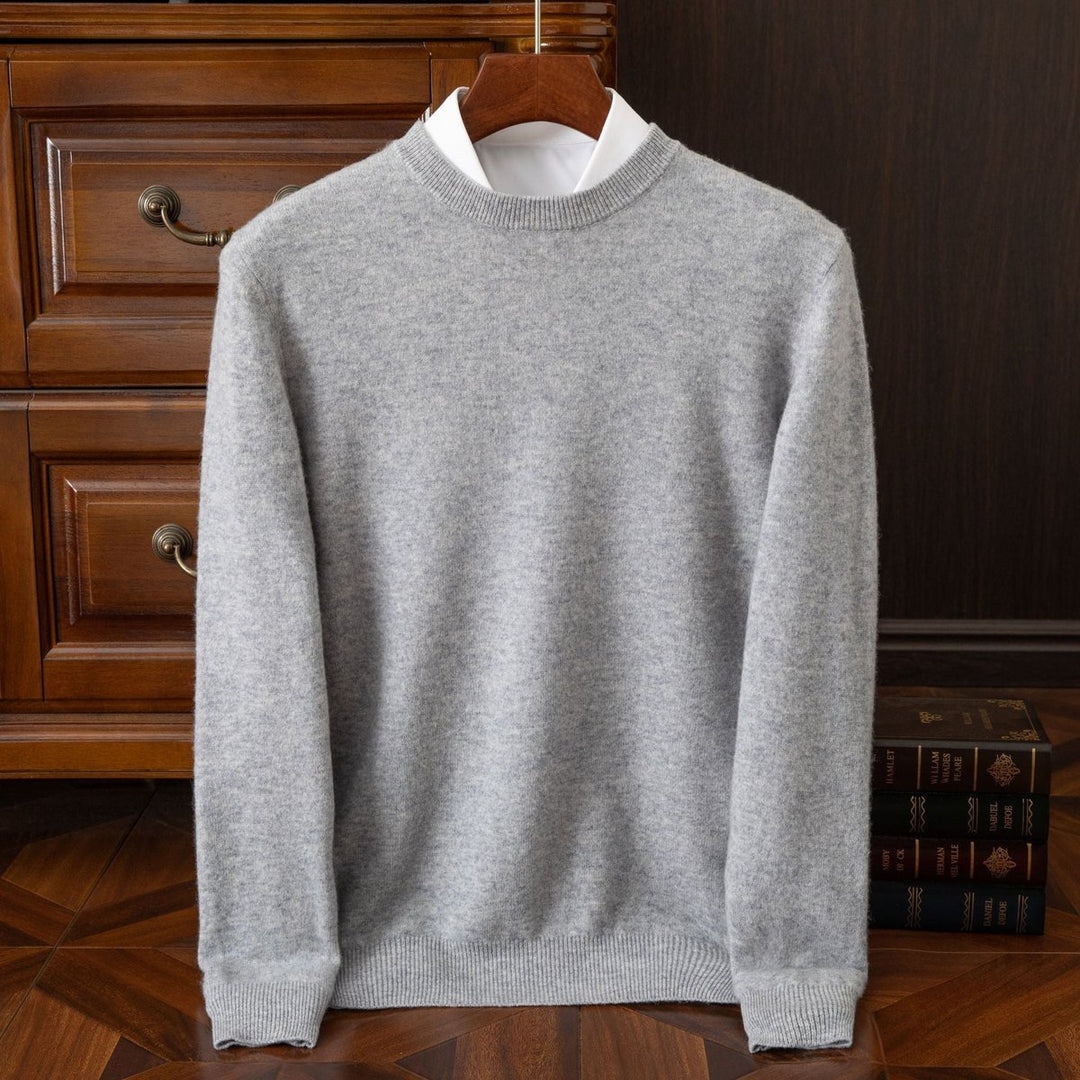 Mens Jumper Merino Wool Crew Neck Ribbed Knit Pullover