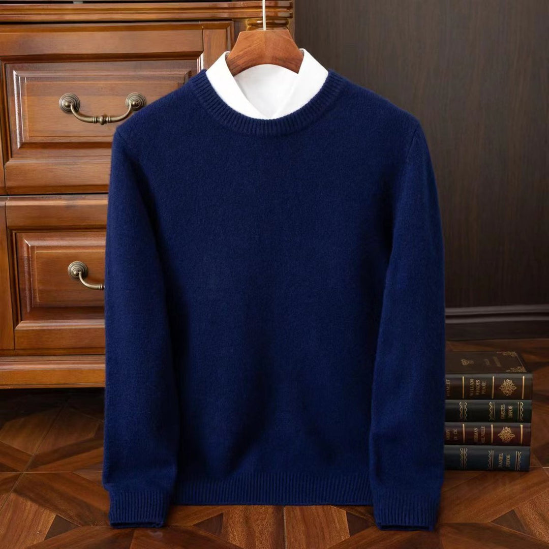 Mens Jumper Merino Wool Crew Neck Ribbed Knit Pullover