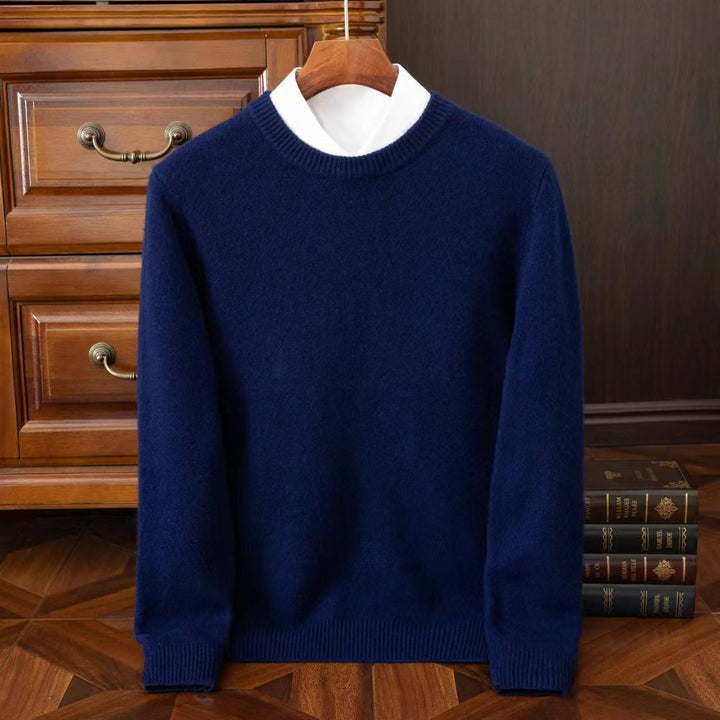 Mens Jumper Merino Wool Crew Neck Ribbed Knit Pullover