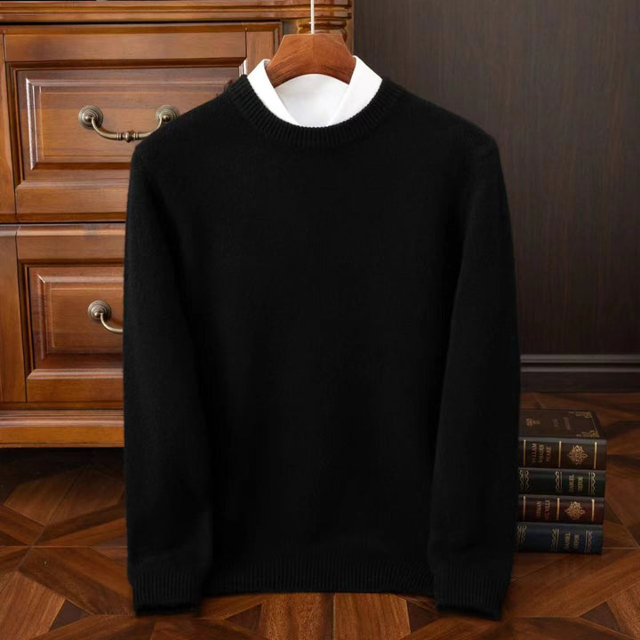 Mens Jumper Merino Wool Crew Neck Ribbed Knit Pullover