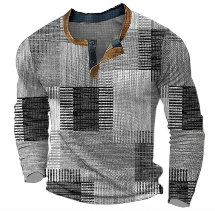 Mens Jumper Retro Colourblock Henley Long Sleeve Knitted Pullover
