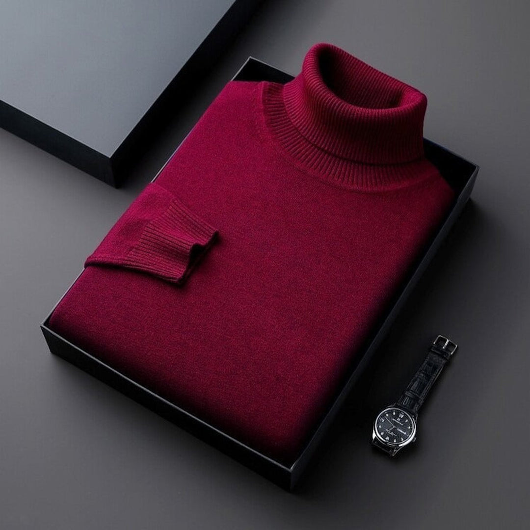 Mens Jumper Slim-Fit Cashmere Turtleneck Ribbed-Cuff Knit Pullover