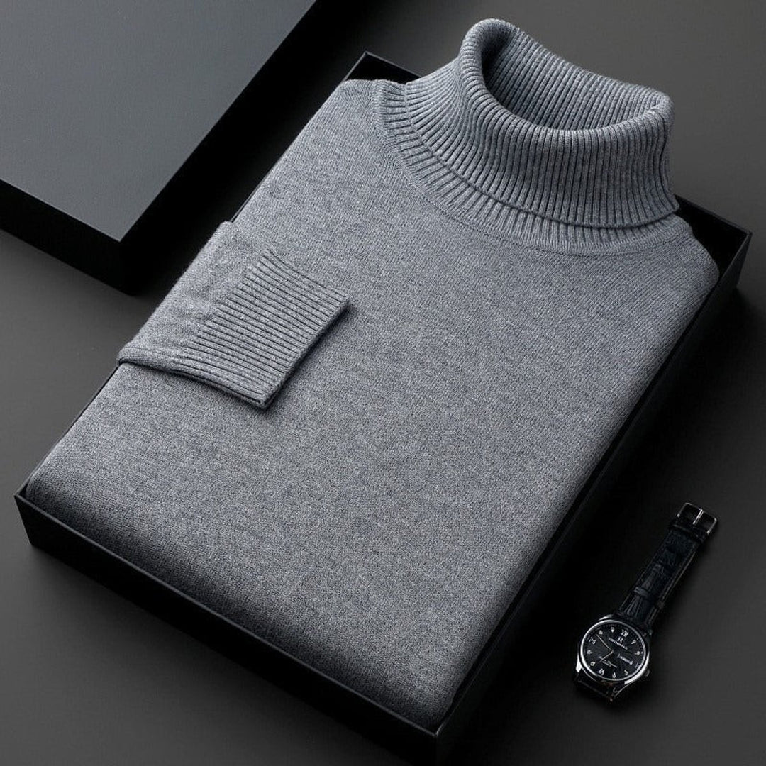 Mens Jumper Slim-Fit Cashmere Turtleneck Ribbed-Cuff Knit Pullover