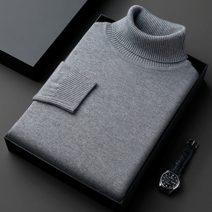 Mens Jumper Slim-Fit Cashmere Turtleneck Ribbed-Cuff Knit Pullover