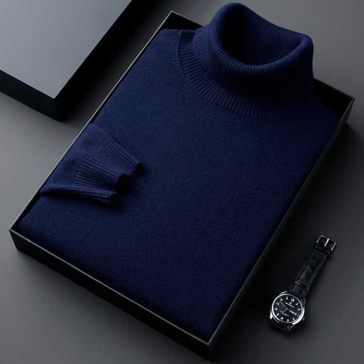 Mens Jumper Slim-Fit Cashmere Turtleneck Ribbed-Cuff Knit Pullover