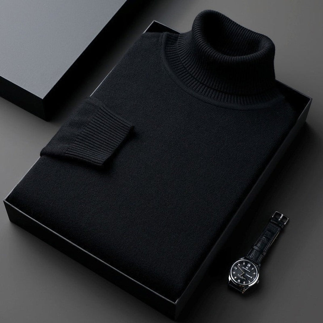 Mens Jumper Slim-Fit Cashmere Turtleneck Ribbed-Cuff Knit Pullover