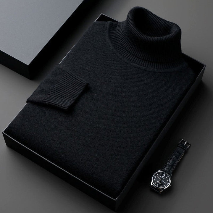 Mens Jumper Slim-Fit Cashmere Turtleneck Ribbed-Cuff Knit Pullover