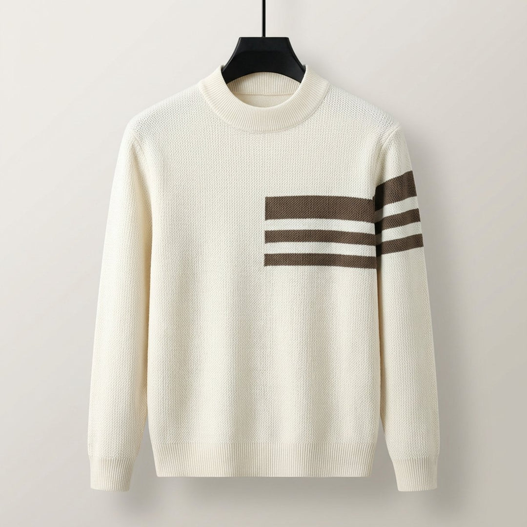 Mens Jumper Striped Crewneck Soft Knitted Pullover