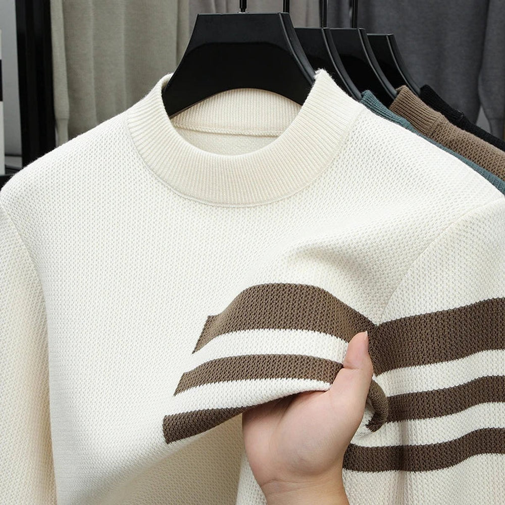 Mens Jumper Striped Crewneck Soft Knitted Pullover