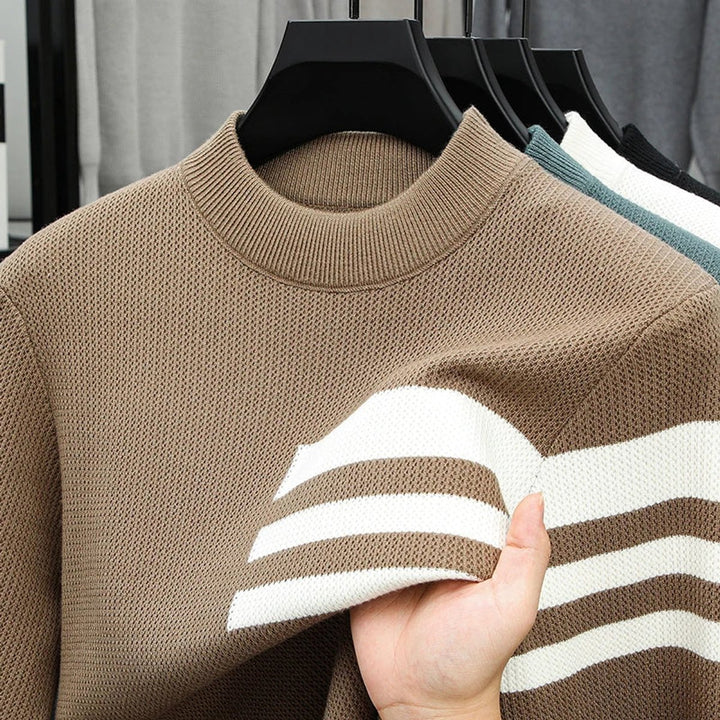 Mens Jumper Striped Crewneck Soft Knitted Pullover