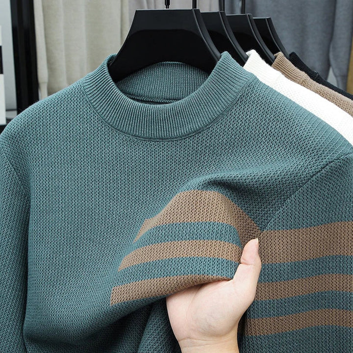Mens Jumper Striped Crewneck Soft Knitted Pullover