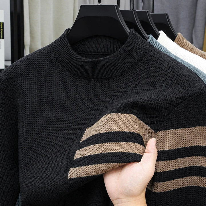 Mens Jumper Striped Crewneck Soft Knitted Pullover