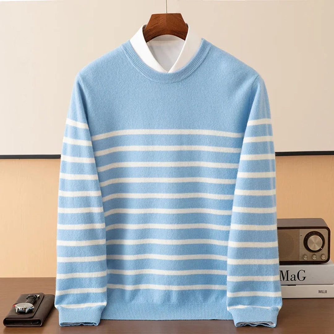 Mens Jumper Striped Merino Cashmere Blend Crew Neck Knit