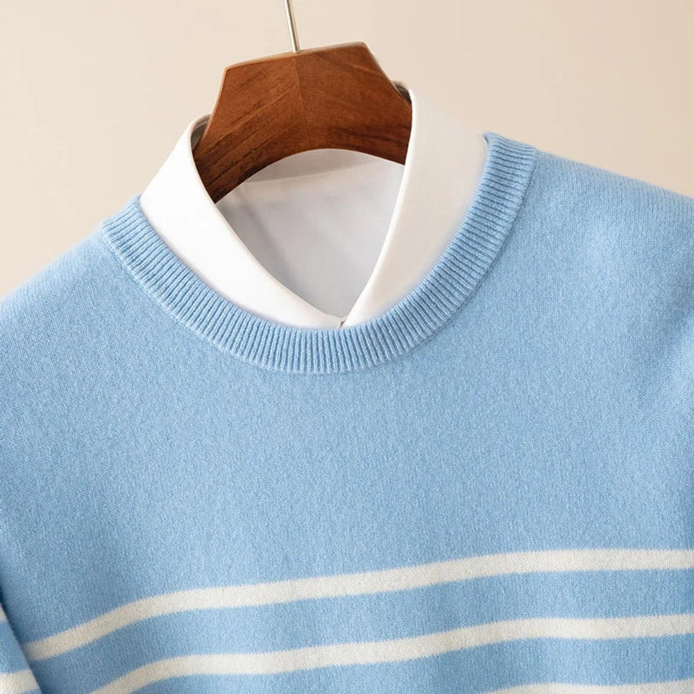 Mens Jumper Striped Merino Cashmere Blend Crew Neck Knit