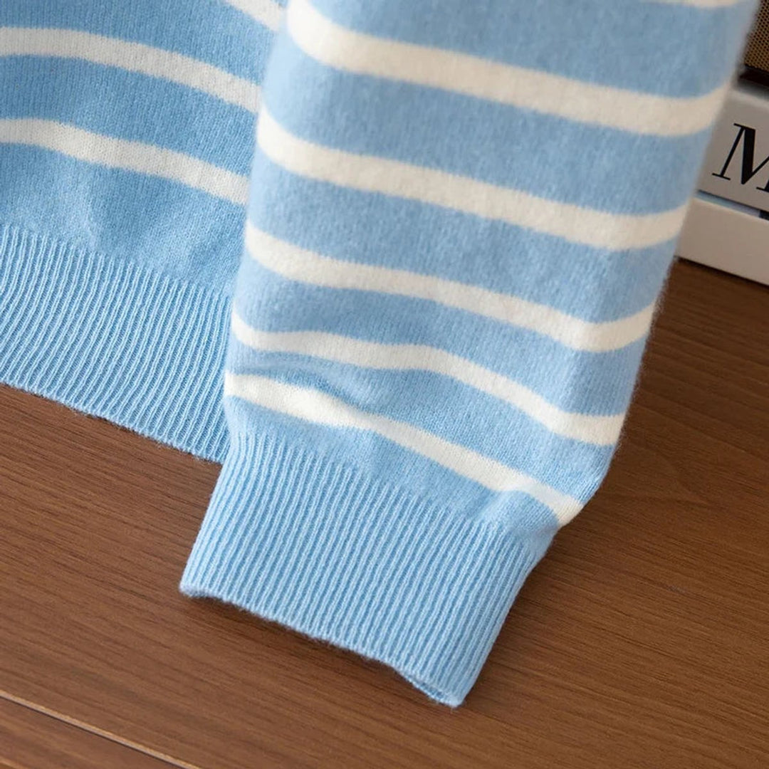 Mens Jumper Striped Merino Cashmere Blend Crew Neck Knit