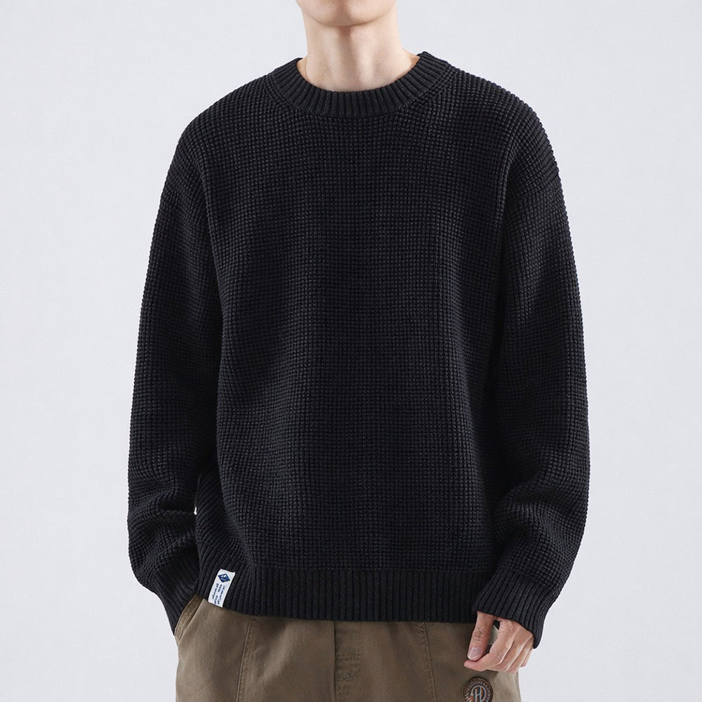 Mens Jumper Textured Waffle-Knit Crew-Neck Pullover