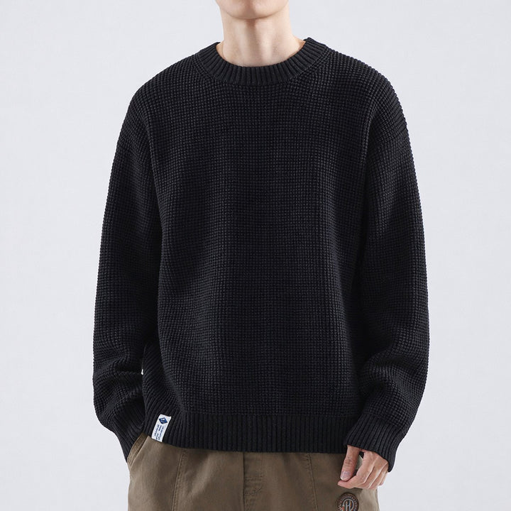 Mens Jumper Textured Waffle-Knit Crew-Neck Pullover