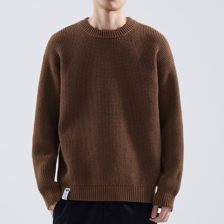 Mens Jumper Textured Waffle-Knit Crew-Neck Pullover