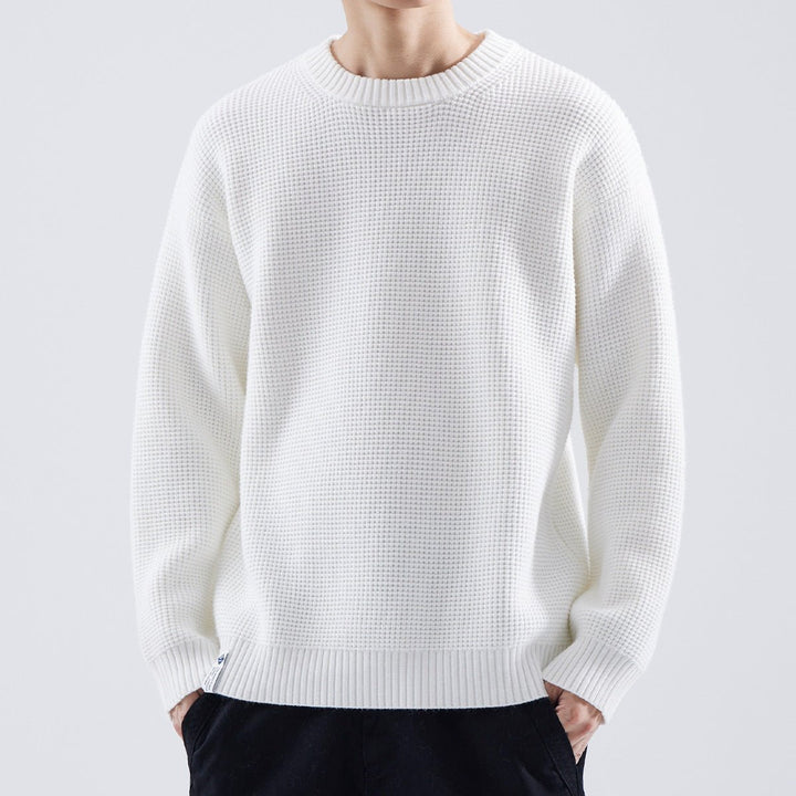 Mens Jumper Textured Waffle-Knit Crew-Neck Pullover
