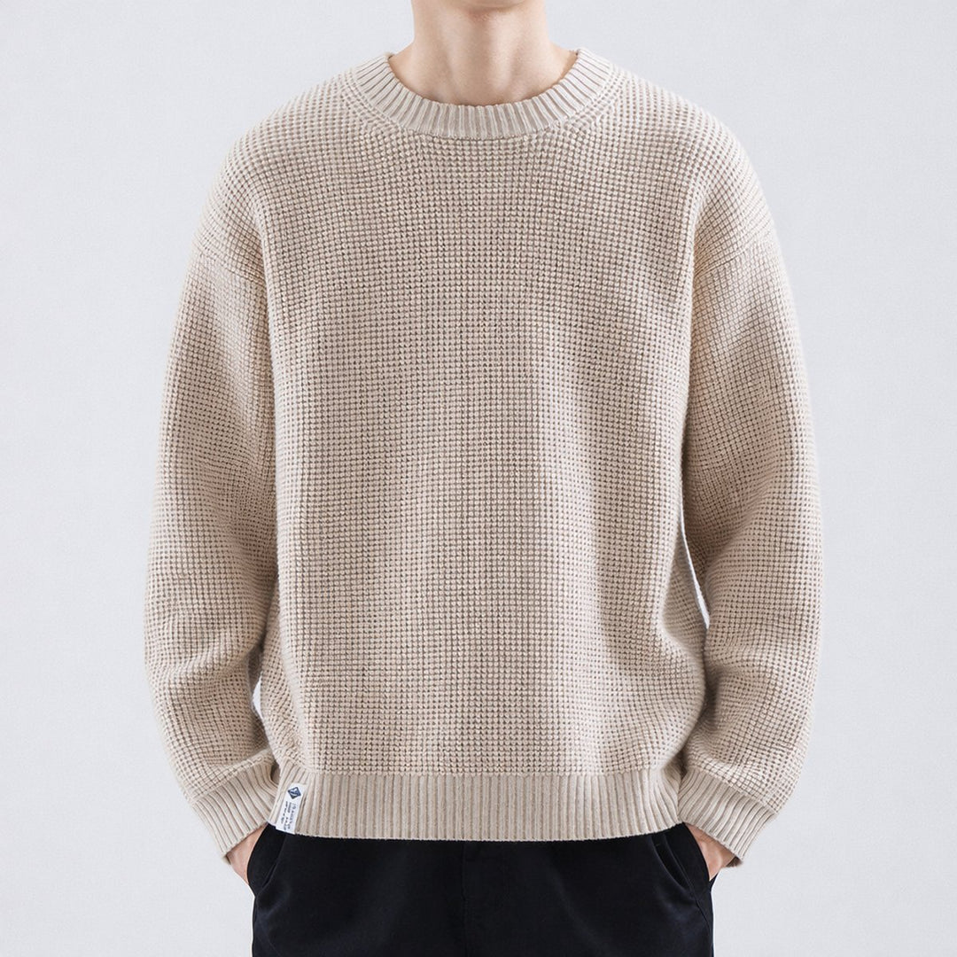 Mens Jumper Textured Waffle-Knit Crew-Neck Pullover