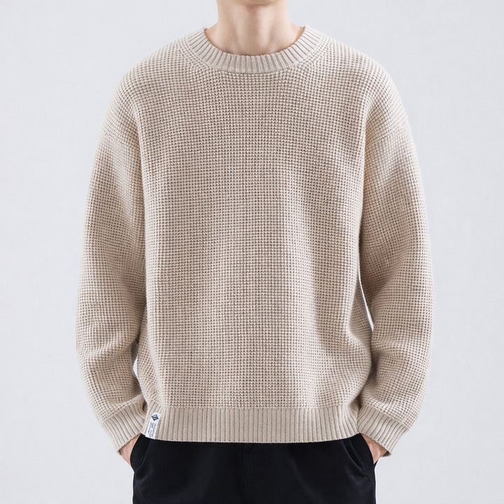Mens Jumper Textured Waffle-Knit Crew-Neck Pullover