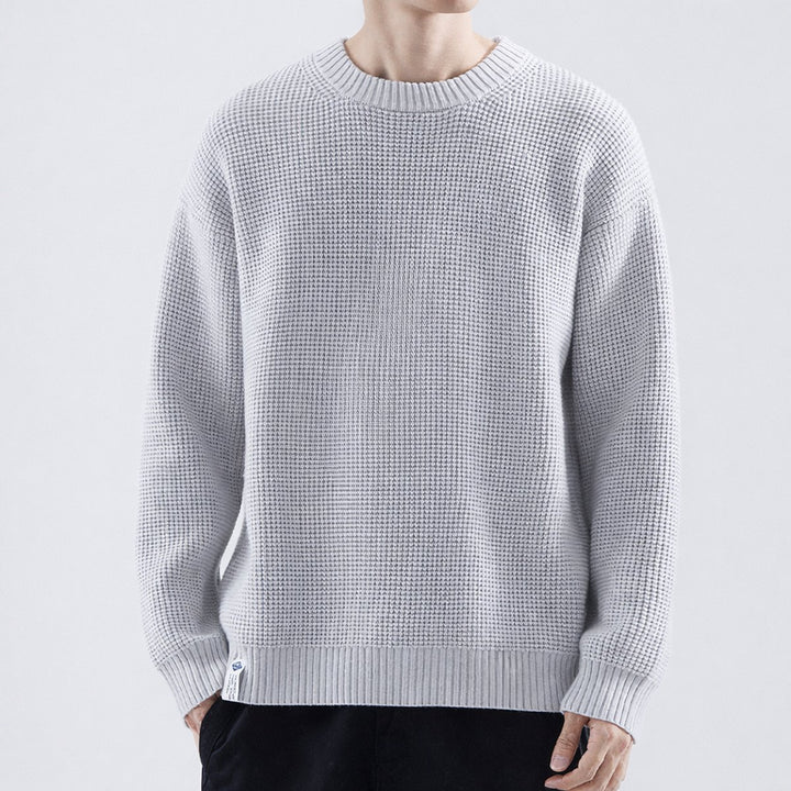 Mens Jumper Textured Waffle-Knit Crew-Neck Pullover