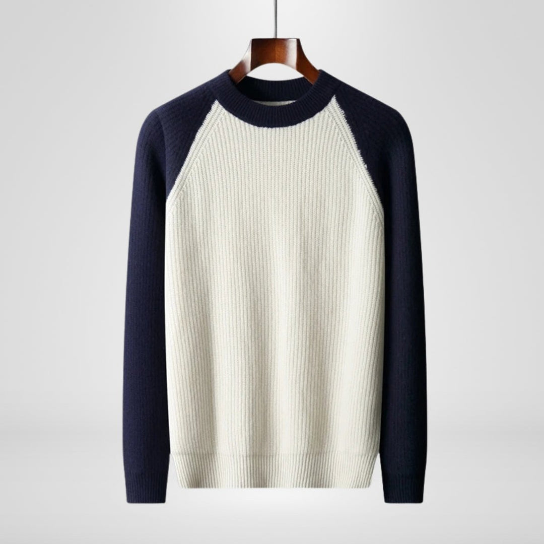 Mens Jumper Two-Tone Ribbed Knit Raglan Pullover