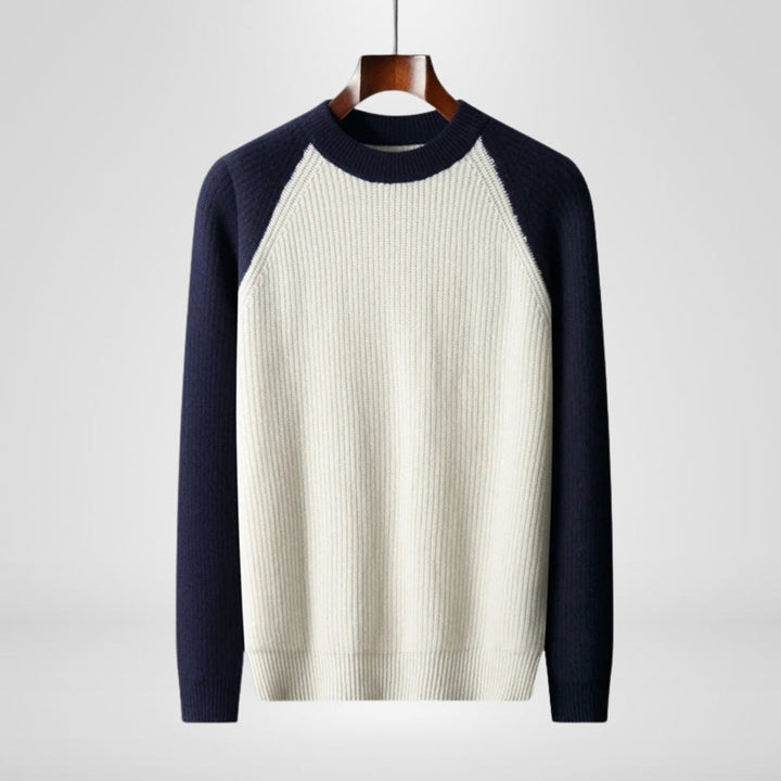 Mens Jumper Two-Tone Ribbed Knit Raglan Pullover