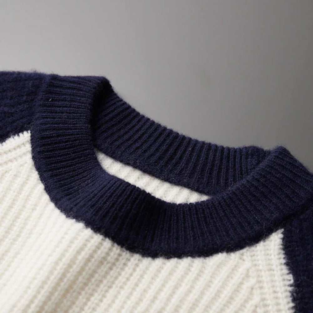 Mens Jumper Two-Tone Ribbed Knit Raglan Pullover