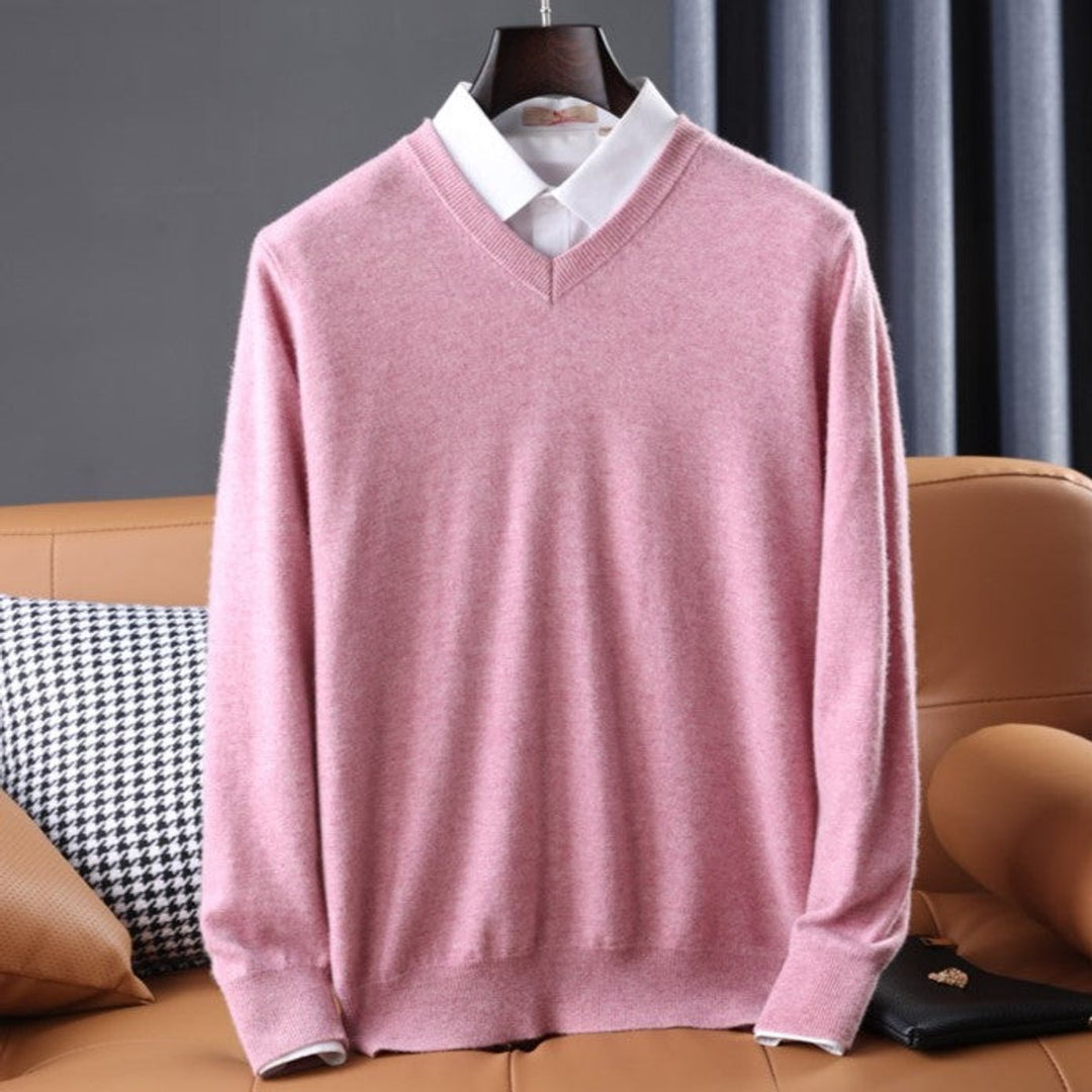 Mens Jumper V-Neck Cashmere Blend Knitted Pullover