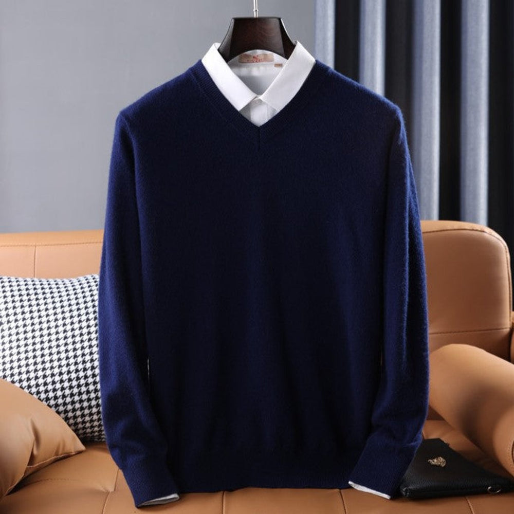 Mens Jumper V-Neck Cashmere Blend Knitted Pullover