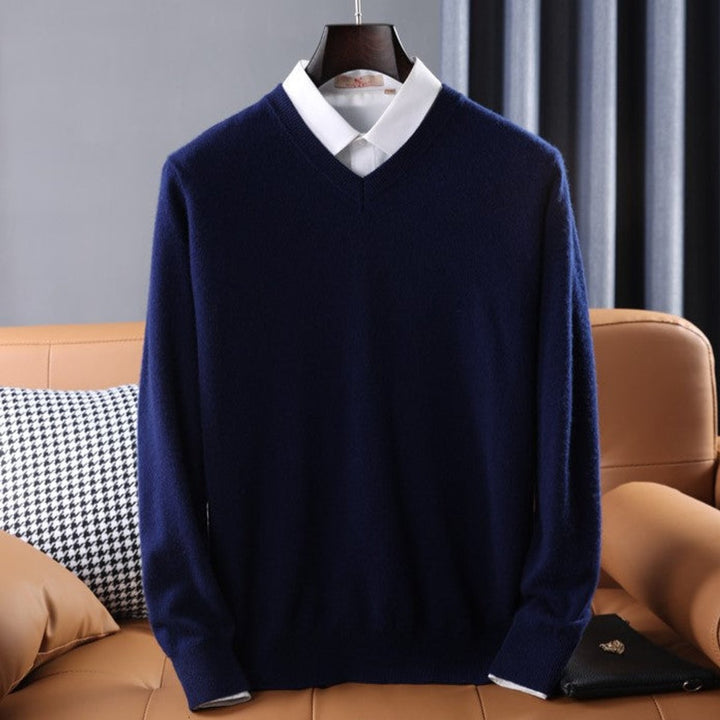 Mens Jumper V-Neck Cashmere Blend Knitted Pullover