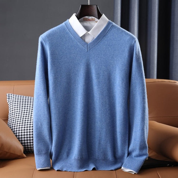 Mens Jumper V-Neck Cashmere Blend Knitted Pullover