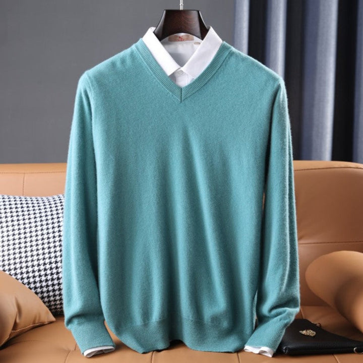 Mens Jumper V-Neck Cashmere Blend Knitted Pullover