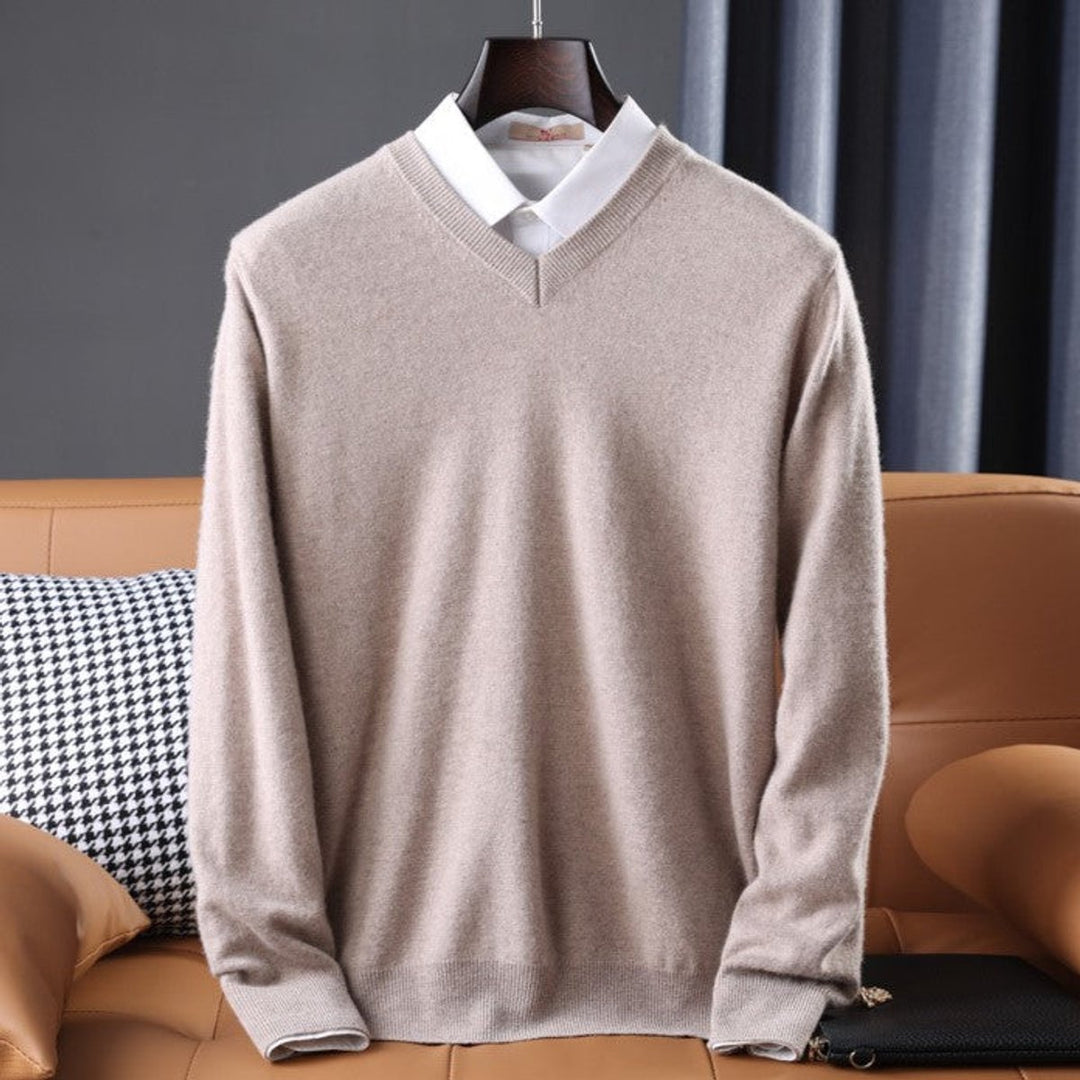 Mens Jumper V-Neck Cashmere Blend Knitted Pullover